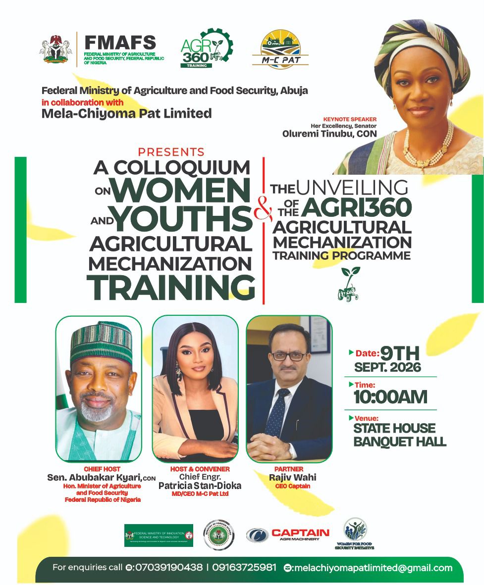 AGRI360 Colloquium on Women and Youths Agricultural Mechanization Training flyer, 9th September 2026